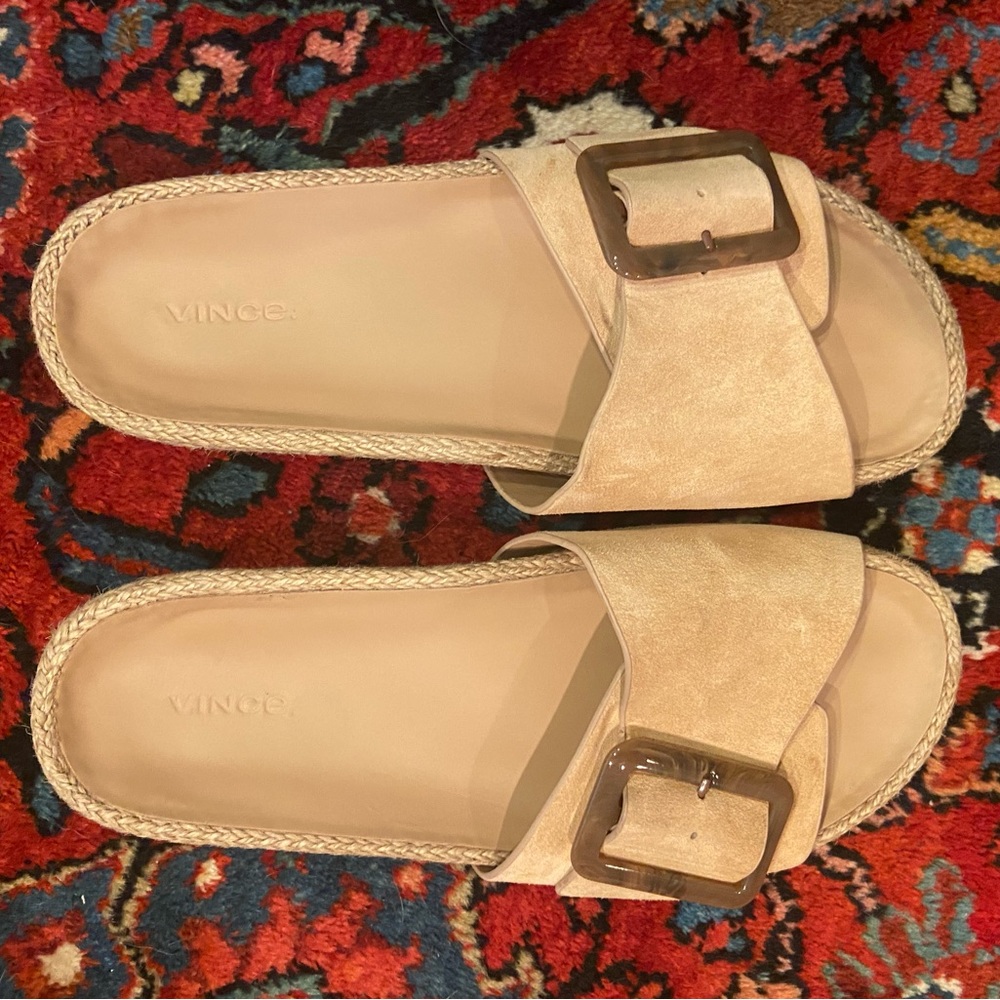 Vince “Grant” suede cappuccino slides - worn twice!